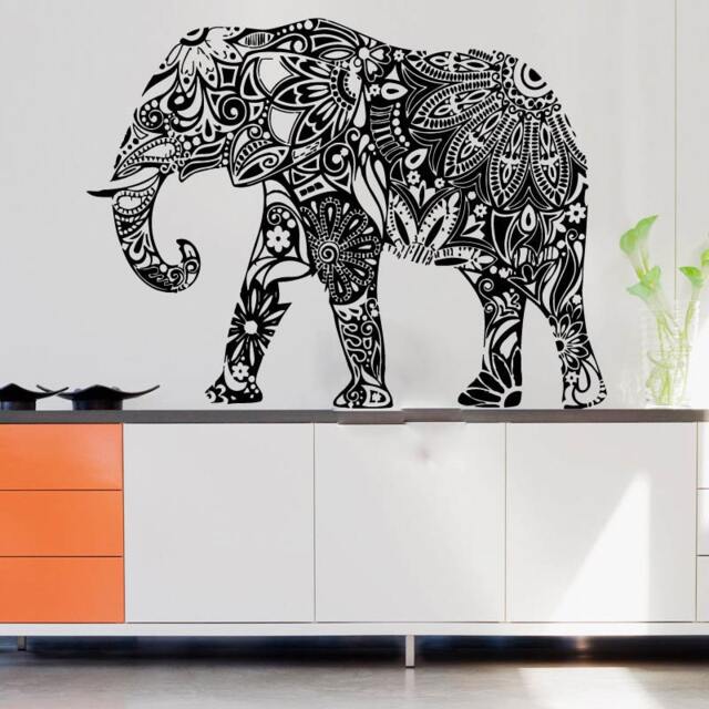 Wall Decals Elephant Floral Yoga India Buddha Decal Vinyl Sticker Bedroom Home Decor Art Murals Ms687 - image 1