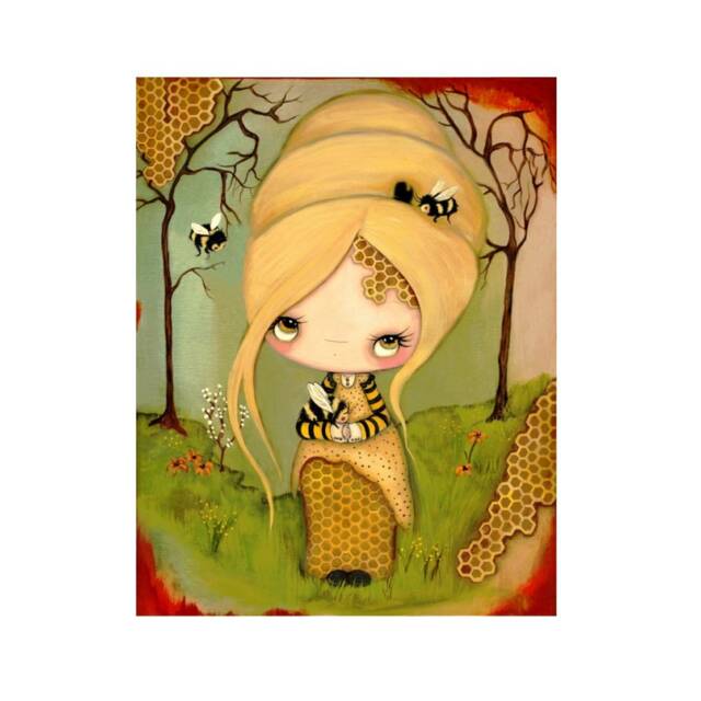 Surreal Bee Girl Art Print Honeycomb & Fuzzy Bug Decor - 8x10 - image 1