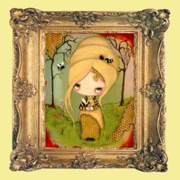 Surreal Bee Girl Art Print Honeycomb & Fuzzy Bug Decor - 8x10 - thumbnail 2