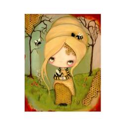 Surreal Bee Girl Art Print Honeycomb & Fuzzy Bug Decor - 8x10 - thumbnail 1