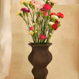 "Handcrafted Black Ceramic Vase With Pentagone & Curved Shape ""Vaporeuse" - thumbnail 3