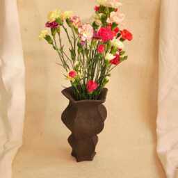 "Handcrafted Black Ceramic Vase With Pentagone & Curved Shape ""Vaporeuse" - thumbnail 2