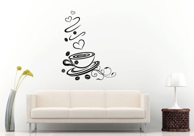 Coffee Shop Store Cup Mug Beans Flower Love Heart Wall Sticker Decal Vinyl Mural Decor Art L2292 - image 1