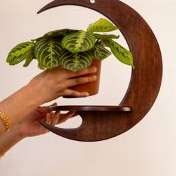Crescent Moon Shaped Plant Hanger, Handmade, Wooden Hanging Shelf - thumbnail 3