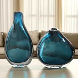 Midnight Teardrop Glass Vase - Sculptural Artisan Piece in Two Striking Shapes - thumbnail 1