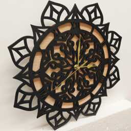 Black Wood Wooden Laser Cut Mandala Flower Pattern Wall Clock Door Picture Art Sign Logo Birthday Anniversary Wedding Valentine Gift Design - thumbnail 3