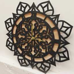 Black Wood Wooden Laser Cut Mandala Flower Pattern Wall Clock Door Picture Art Sign Logo Birthday Anniversary Wedding Valentine Gift Design - thumbnail 2