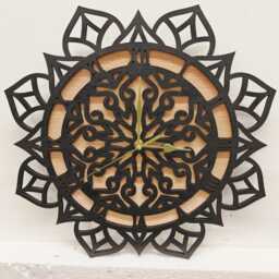 Black Wood Wooden Laser Cut Mandala Flower Pattern Wall Clock Door Picture Art Sign Logo Birthday Anniversary Wedding Valentine Gift Design - thumbnail 1