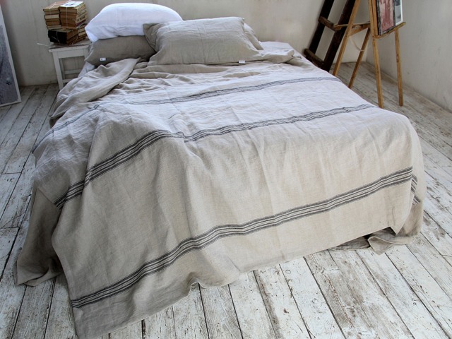 Heavy Striped Linen Throw Blanket - Natural Woven Sofa Plaid - image 1