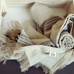 Heavy Striped Linen Throw Blanket - Natural Woven Sofa Plaid - thumbnail 3