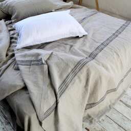 Heavy Striped Linen Throw Blanket - Natural Woven Sofa Plaid - thumbnail 4