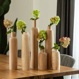 Handmade Wooden Vase Set Carved Home Decor, Set Of 6 - thumbnail 2