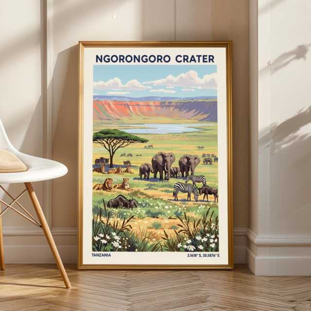 Ngorongoro Crater Wildlife Art Print Tanzania African Landscape Poster - image 1