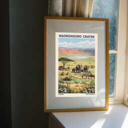 Ngorongoro Crater Wildlife Art Print Tanzania African Landscape Poster - thumbnail 3