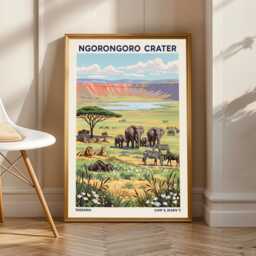 Ngorongoro Crater Wildlife Art Print Tanzania African Landscape Poster - thumbnail 1