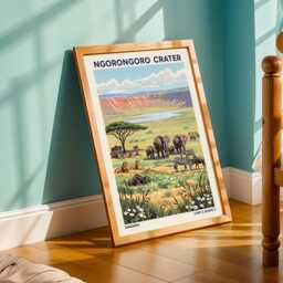 Ngorongoro Crater Wildlife Art Print Tanzania African Landscape Poster - thumbnail 2