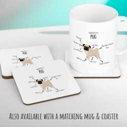 Anatomy Of A Pug Funny Gift For Him Or Her Cushion Pillow Bedroom Decor Cs409 - thumbnail 3