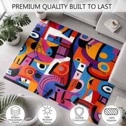 Colourful Cubist Abstract Shapes Pattern Rug Non-Slip Soft Area Carpet Bedroom Living Room Hallway Mat Decor - Made in UK - thumbnail 3