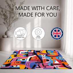 Colourful Cubist Abstract Shapes Pattern Rug Non-Slip Soft Area Carpet Bedroom Living Room Hallway Mat Decor - Made in UK - thumbnail 2