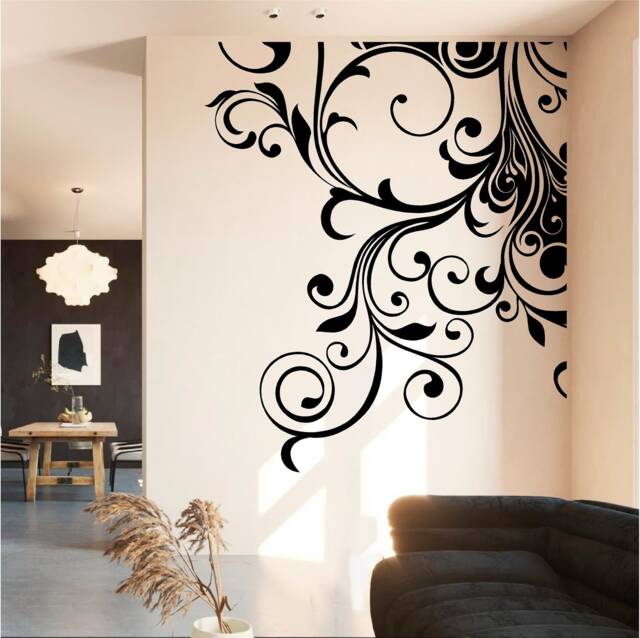 Floral Corner Piece Vinyl Wall Art, Decal, Sticker, Transfer, Mural, Decor, Rent Friendly, Interior, Exterior, Full Removable, - 0400 - image 1
