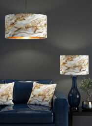 Handmade By Order Luxury White Grey Gold Wave Marble Abstract Art Velvet Drum Lamp Shade Pendant Light All Shapes & Sizes Linin - thumbnail 1