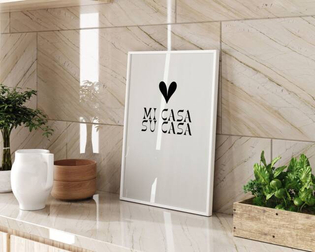 Mi Casa Su Heart Typography Wall Art Print Framed Or Unframed A3 A4 Sizes Modern Home Decor Spanish Quote Gift Idea - image 1