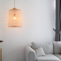 Handmade Bamboo Pendant Lamp - Large Woven Asian Light Fixture - thumbnail 2