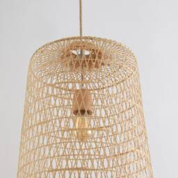 Handmade Bamboo Pendant Lamp - Large Woven Asian Light Fixture - thumbnail 3