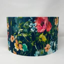 Wild Meadow Floral Velvet Drum Lampshade Midnight - thumbnail 2