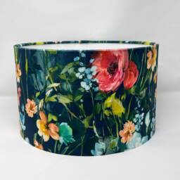 Wild Meadow Floral Velvet Drum Lampshade Midnight - thumbnail 1