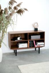 Mid-Century Sideboard, Bookshelf, Bookcase, Gramophone Stand, Dresser, Commode, Credenza Made Of Walnut Vaneer - Livlo O-R01