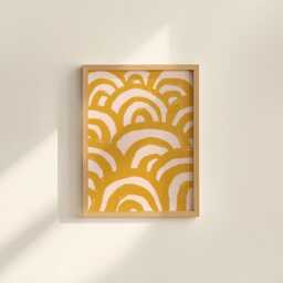 Modern Yellow Abstract Line Art Print - Mustard Print, Warm Wall Art, Brush Stroke in A3 A4 A5 - thumbnail 3