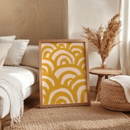 Modern Yellow Abstract Line Art Print - Mustard Print, Warm Wall Art, Brush Stroke in A3 A4 A5 - thumbnail 2