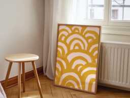 Modern Yellow Abstract Line Art Print - Mustard Print, Warm Wall Art, Brush Stroke in A3 A4 A5 - thumbnail 1