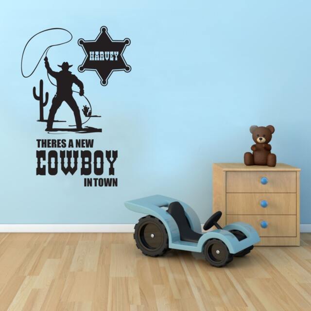 There's A New Cowboy in Town Personalised - Wall Sticker Childrens Bedroom Nursery Vinyl Decal - image 1