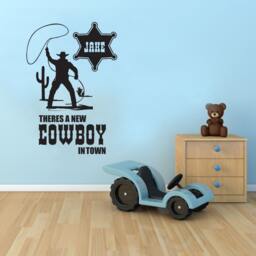 There's A New Cowboy in Town Personalised - Wall Sticker Childrens Bedroom Nursery Vinyl Decal - thumbnail 2