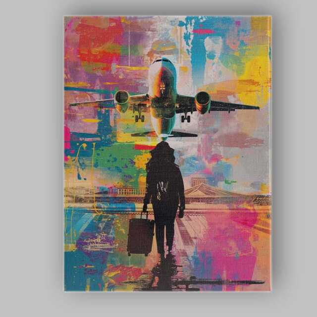 Modern Airplane Airport Traveller Abstract Travel Illustration Canvas Wall Art Print Decor Picture Ready To Hang - image 1