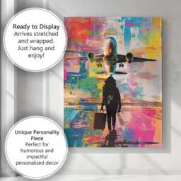 Modern Airplane Airport Traveller Abstract Travel Illustration Canvas Wall Art Print Decor Picture Ready To Hang - thumbnail 3