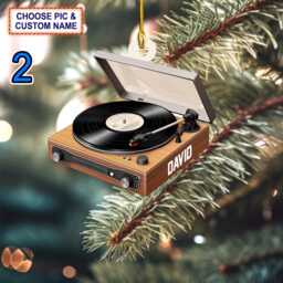 Custom Name Vinyl Record Player Christmas Ornament, Tree Hanging Decor, Flat 2D Ornament Acrylic/ Wooden, Gift For Lovers - thumbnail 2