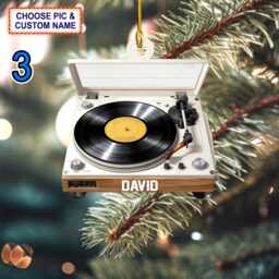 Custom Name Vinyl Record Player Christmas Ornament, Tree Hanging Decor, Flat 2D Ornament Acrylic/ Wooden, Gift For Lovers - thumbnail 3