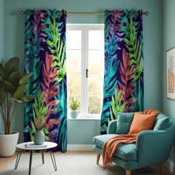 Tropical Leaf Curtains, Vibrant Jungle Print Drapes in Teal, Purple, Green, Made To Measure Window Panels - thumbnail 3