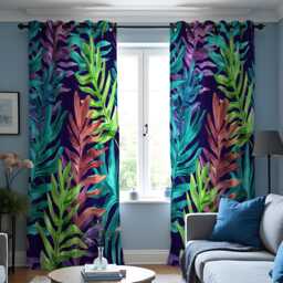 Tropical Leaf Curtains, Vibrant Jungle Print Drapes in Teal, Purple, Green, Made To Measure Window Panels