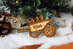 Personalised Gardening Christmas Ornament Wheelbarrow Wood Custom Bauble Laser Engrave Rustic Wooden Name Tree Decoration Irish - thumbnail 1