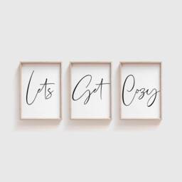 Lets Get Cozy Print, Sign, Set Of 3 Prints, Living Room Wall Decor, Art, Bedroom Decor - thumbnail 1