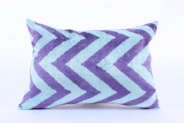 Ikat Velvet Pillow Cover, Handmade Cushion, Decorative Throw Pillow, Boho Cushion Turkish Home Decor - image 1