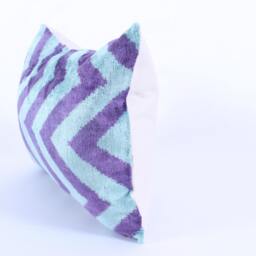 Ikat Velvet Pillow Cover, Handmade Cushion, Decorative Throw Pillow, Boho Cushion Turkish Home Decor - thumbnail 2