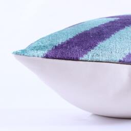 Ikat Velvet Pillow Cover, Handmade Cushion, Decorative Throw Pillow, Boho Cushion Turkish Home Decor - thumbnail 3