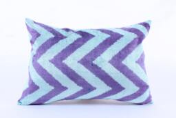 Ikat Velvet Pillow Cover, Handmade Cushion, Decorative Throw Pillow, Boho Cushion Turkish Home Decor - thumbnail 1