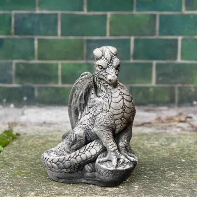 Sitting Dragon Sculpture For Yard Creature Scary Outdoor Ornament Garden Stone Monster Statue Concrete Figurine Decoration - image 1