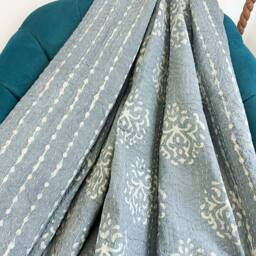 Kantha Stitch Pure Cotton Reversible Bed/Sofa Throw King Size Handmade Dohar Slated Grey Gris White Tribal Motif - Country Rustic - thumbnail 3